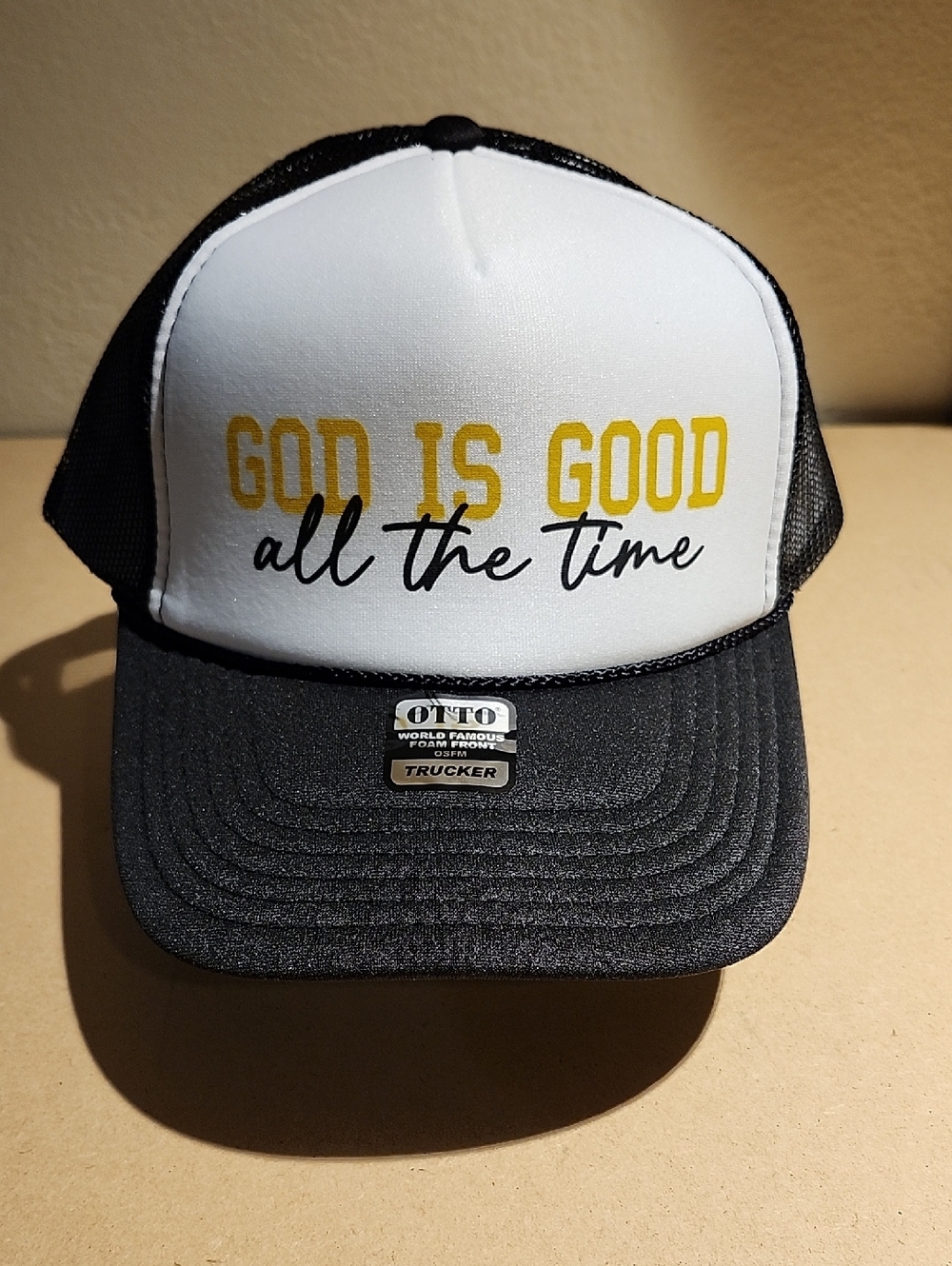 OTTO Black & White Trucker Hat with Gold Script